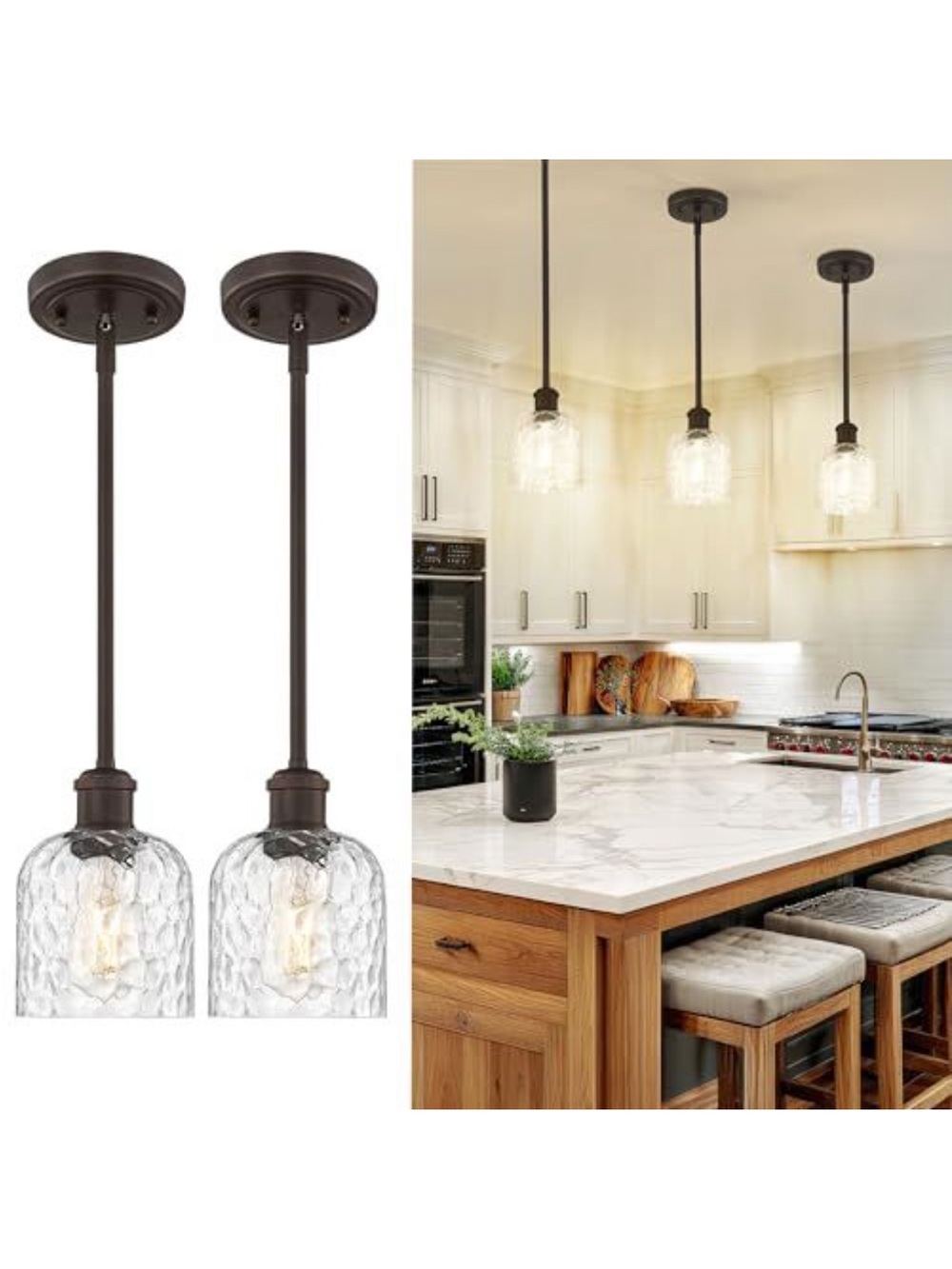 Oil-Rubbed Bronze Glass Pendant Light - Clear Textured Shade